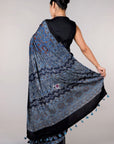 Indigo Flora Jaal Modal Silk Ajrakh Saree: House Of Elegance