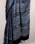 Indigo Flora Jaal Modal Silk Ajrakh Saree: House Of Elegance