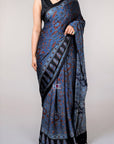 Indigo Flora Jaal Modal Silk Ajrakh Saree: House Of Elegance