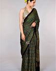 Green Ajrakh Modal Silk Saree - Kutch Ajrakh Hand Block Print | House Of Elegance
