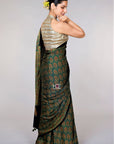 Green Ajrakh Modal Silk Saree - Kutch Ajrakh Hand Block Print | House Of Elegance