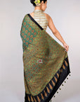 Green Ajrakh Modal Silk Saree - Kutch Ajrakh Hand Block Print | House Of Elegance