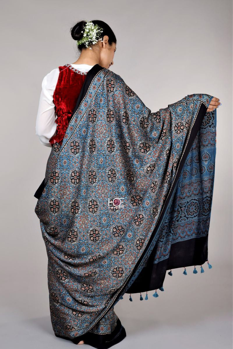 Indigo-Ajrakh-silk-saree