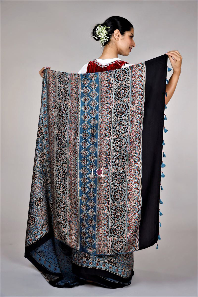 Indigo-Ajrakh-print-saree