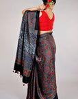 Indigo Ajrakh print saree