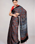 Indigo Ajrakh modal silk saree