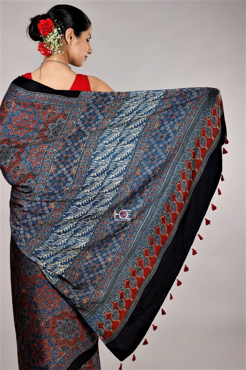 Indigo Ajrakh saree