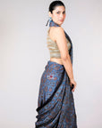 Blue silk saree ajrakh saree