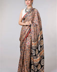 Red Kalamkari Hand Block Printed Modal Silk Saree - From Telangana