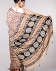Red Kalamkari Hand Block Printed Modal Silk Saree - From Telangana