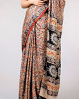 Red Kalamkari Hand Block Printed Modal Silk Saree - From Telangana