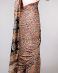 Red Kalamkari Hand Block Printed Modal Silk Saree - From Telangana