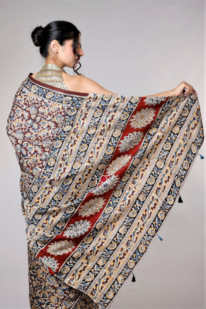 Kalamkari Hand Block Printed Saree - Modal Silk Saree