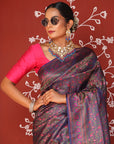 Blue Jamawar Tanchoi Banarasi Silk Saree