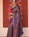 Blue Banarasi Jamawar Tanchoi Silk Saree