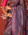 Blue Magenta Banarasi Jamawar Tanchoi Silk Saree