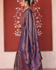 Blue Jamawar Tanchoi Silk Saree