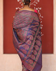 Blue Banarasi Jamawar Tanchoi Satin Silk Saree