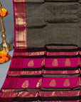 Black Magenta Tissue Silk Maheshwari Saree: House Of Elegance