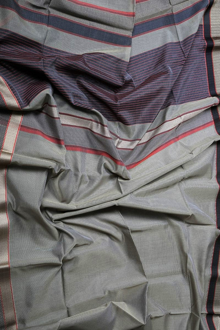 Grey Handloom Maheshwari Silk Cotton Saree: House Of Elegance