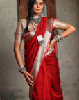 Maroon Maheshwari cotton silk Saree