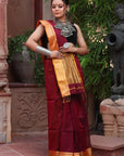 Maroon Golden Maheshwari Cotton Silk Saree