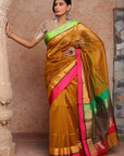Mustard Maheshwari Cotton Silk Saree