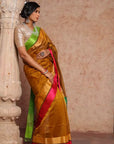 Mustard Maheshwari Cotton Silk Saree