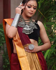 Maroon Maheshwari Cotton Silk Saree