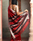 Maroon Silver Maheshwari cotton silk Saree