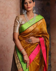 Mustard Stripe Maheshwari Cotton Silk Saree