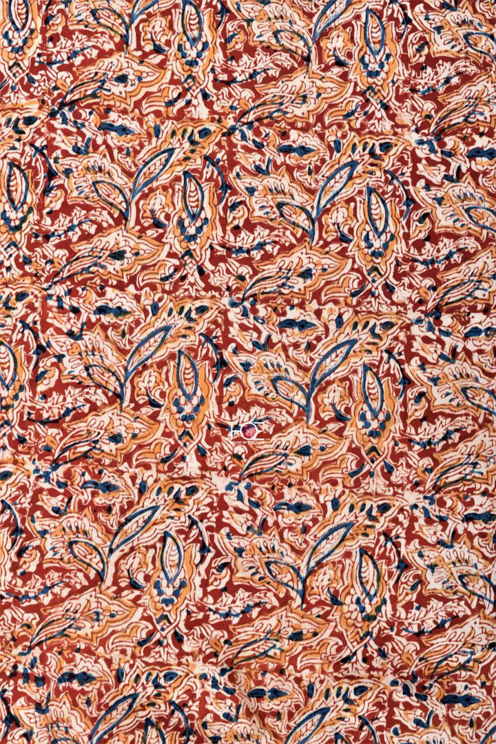 Red Blue Leafy Spread / Modal Silk | Kalamkari | 3 Pcs Suit - Handcrafted Home decor and Lifestyle Products