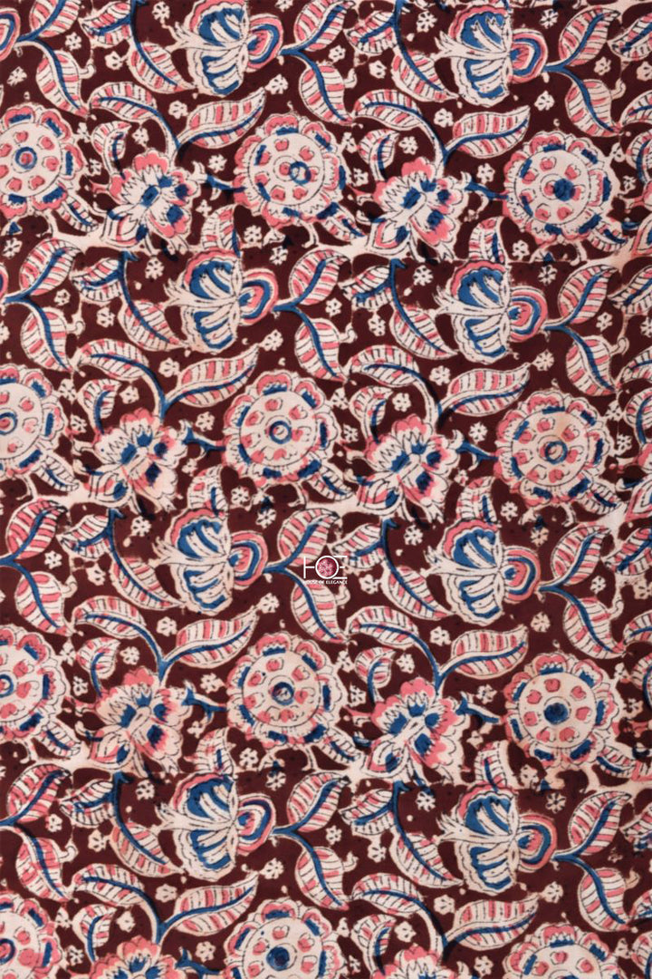 Mahogany Blue Floral Spread / Modal Silk | Kalamkari | 3 Pcs Suit - Handcrafted Home decor and Lifestyle Products