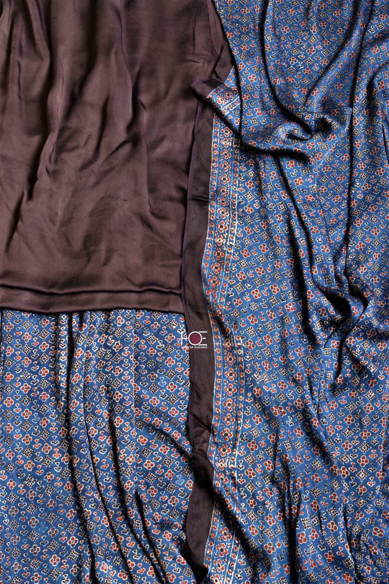 Unstitched Ajrakh Modal Silk Suit - House of Elegance