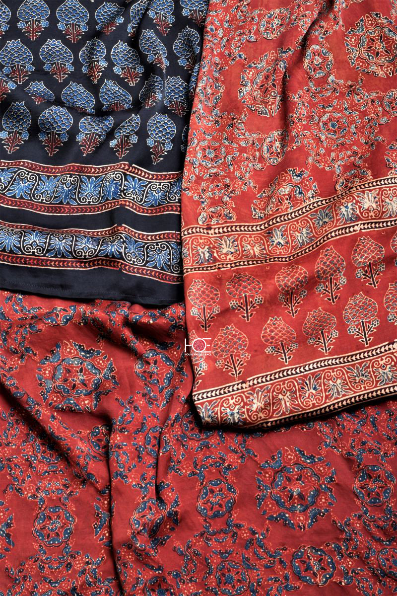 Unstitched Ajrakh Modal Silk Suit Dress Material - House of Elegance