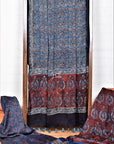 Smokey Red Indigo Taaj Kharey / Modal Silk | Ajrakh | 3 Pcs Suit - Handcrafted Home decor and Lifestyle Products
