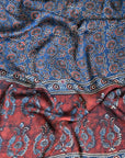 Smokey Red Indigo Taaj Kharey / Modal Silk | Ajrakh | 3 Pcs Suit - Handcrafted Home decor and Lifestyle Products