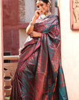 Teal Charm Banarasi Jamawar Tanchoi Silk Saree