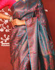 Teal Charm Banarasi Jamawar Tanchoi Silk Saree