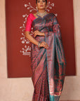 Teal Charm Banarasi Jamawar Tanchoi Silk Saree