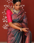 Teal Charm Banarasi Jamawar Tanchoi Silk Saree