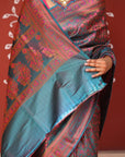 Teal Charm Banarasi Jamawar Tanchoi Silk Saree