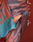 Teal Charm Banarasi Jamawar Tanchoi Silk Saree