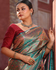 Green Jamawar Tanchoi Banarasi Silk Saree