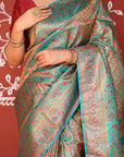 Green Banarasi Jamawar Tanchoi Silk Saree
