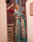 Green Jamawar Tanchoi Banarasi Pure Silk Saree