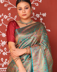 Green Jamawar Tanchoi Silk Saree
