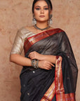 Black Maheshwari Silk Saree