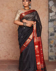 Black Maheshwari Cotton Silk Saree