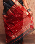 Zari Border Black Maheshwari Cotton Silk Saree